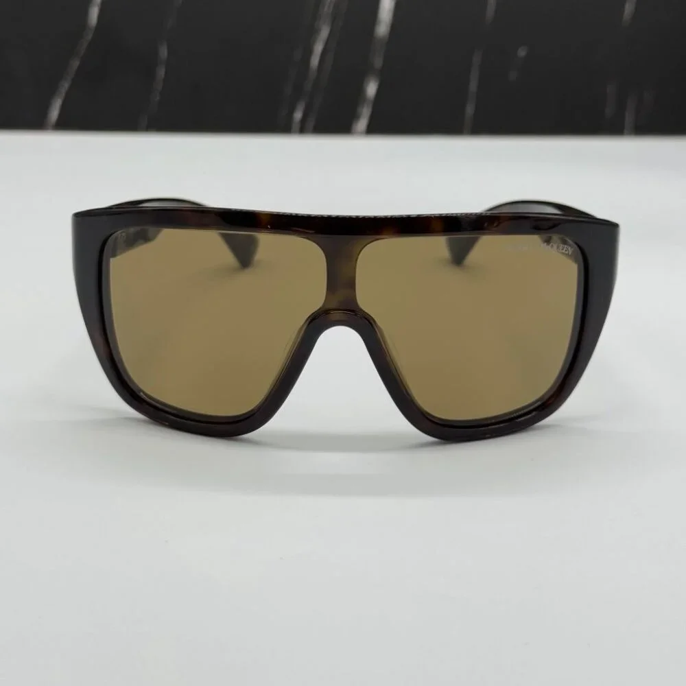 NEW AM0430S 005 ALEXANDER MCQUEEN HAVANA SHIELD UNISEX SUNGLASSES